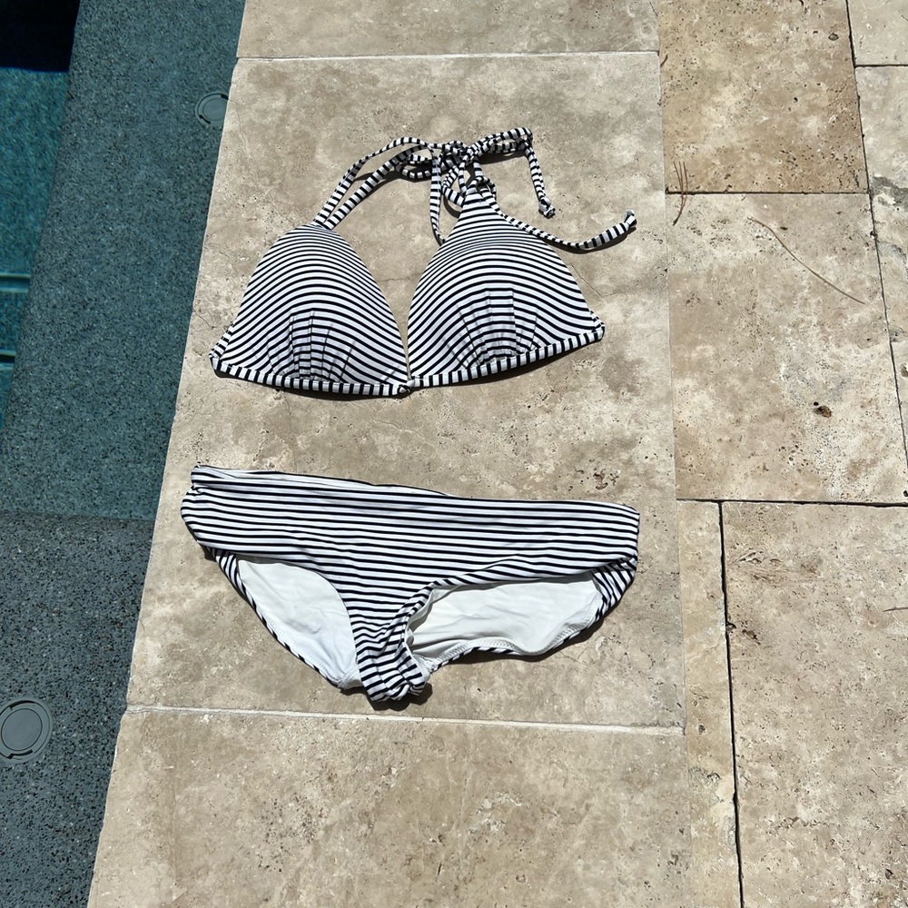 H&M black and white stripe bikini